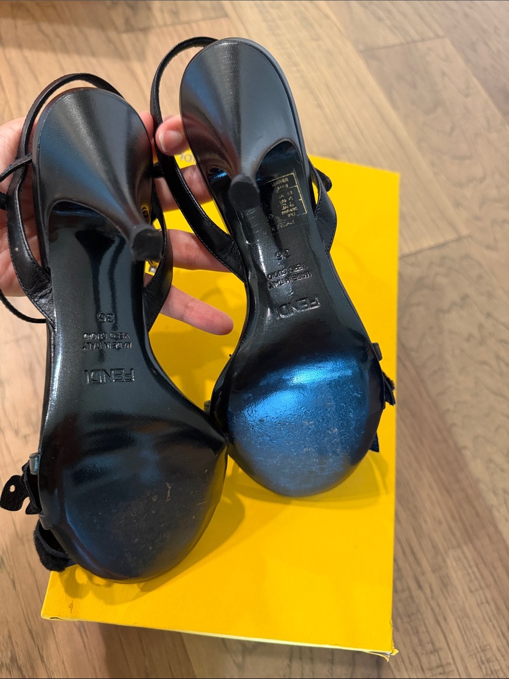 Fendi Black Floral Appliqué Strappy Heels - Picture 2 of 4